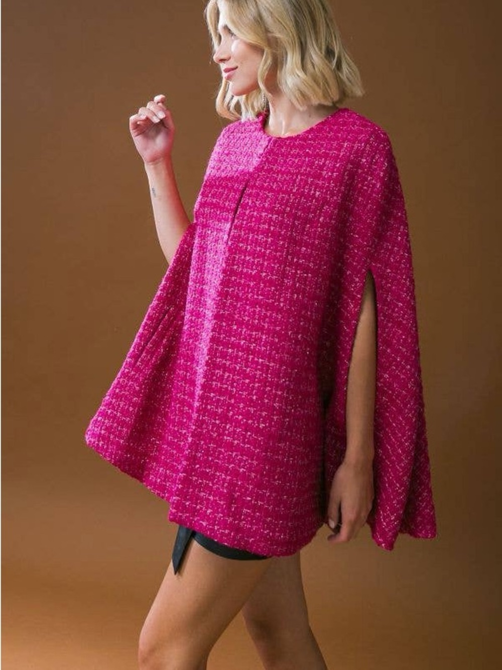 Fuchsia Tweed Cape Top